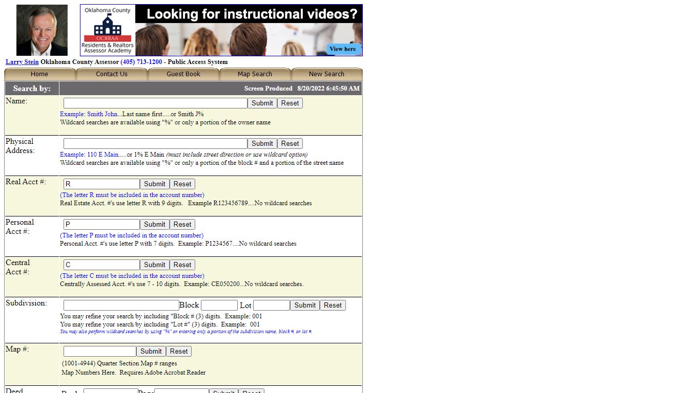 WP50 Oklahoma County Assessor Default Search Page